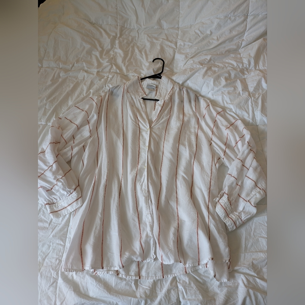 Oversized White Striped Button Up
